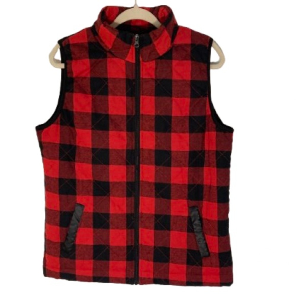 Pink Lily Red and Black Gingham Plaid Vest Cabincore Layering EUC Women’s XL